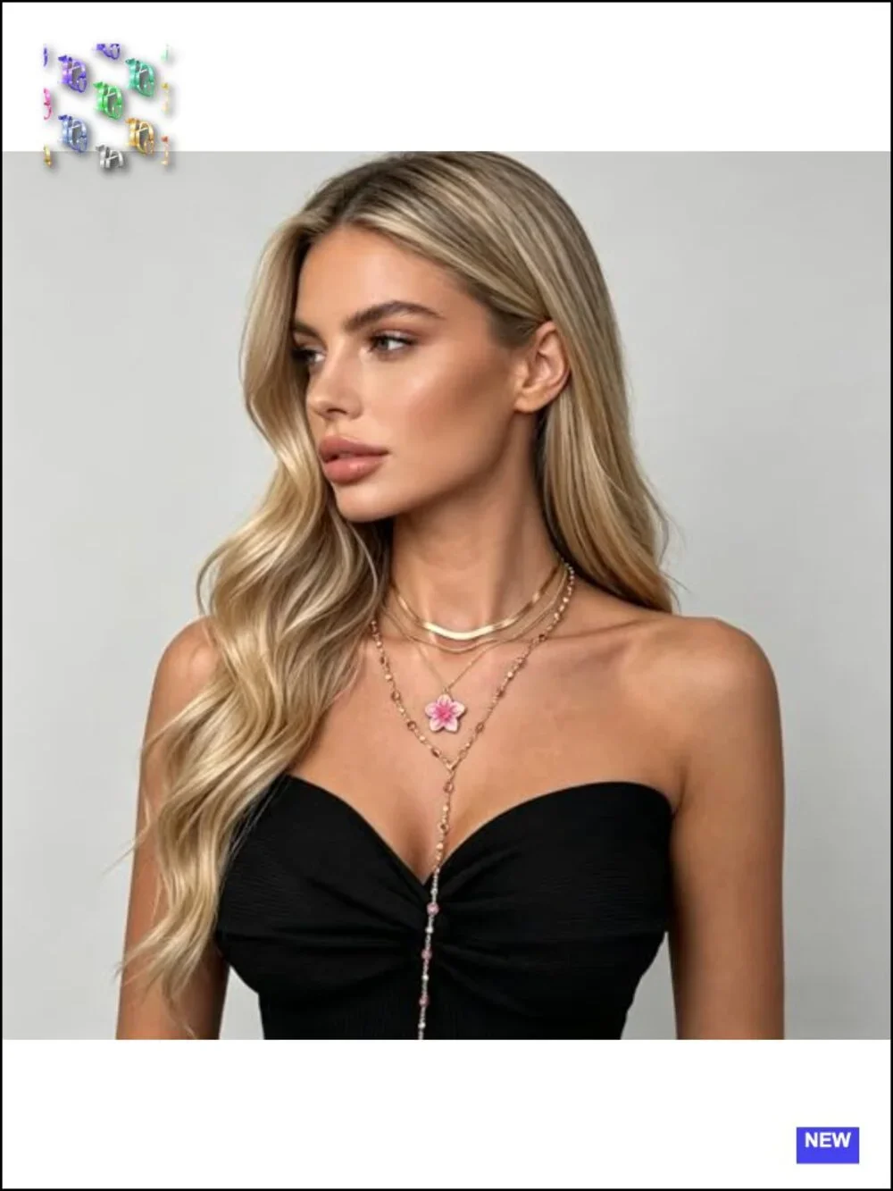 Gold Layered Floral Y-Shape Crystal Bead Choker Necklace Set Boho Statement